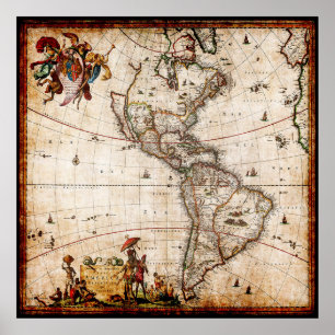 Beautiful Antique Vintage North America Map Poster