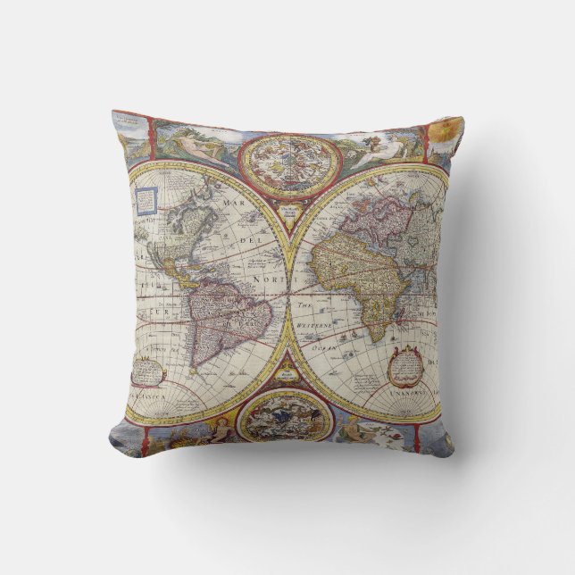 Beautiful Antique Vintage World Map Cushion (Front)