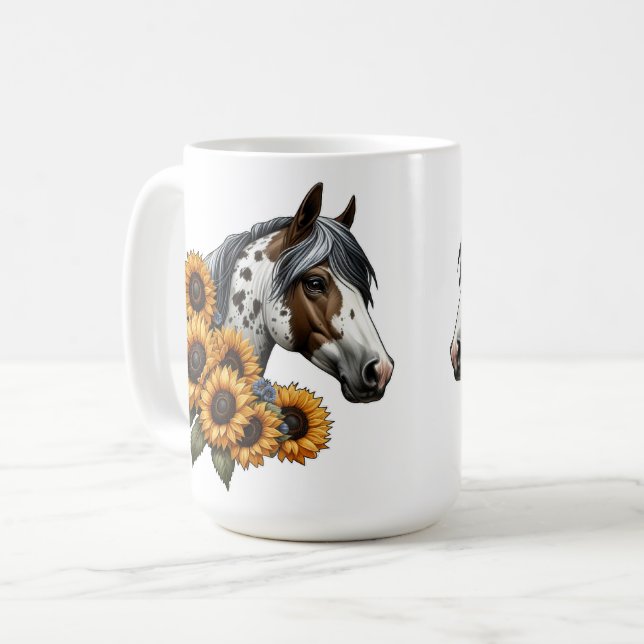 Beautiful Appaloosa Horse with Sunflowers Coffee Mug (Front Left)