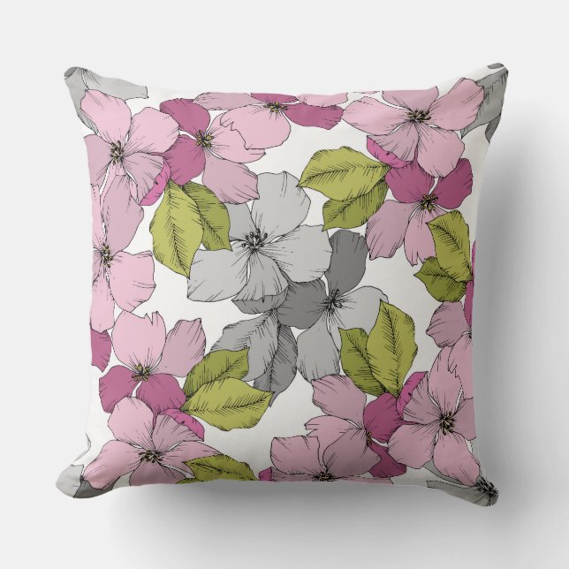 Beautiful Appe blossom mixed colours pink and gree Cushion (Front)