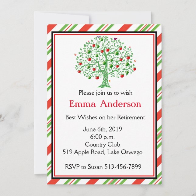 Beautiful Apple Tree Teacher Retirement Party Invitation (Front)