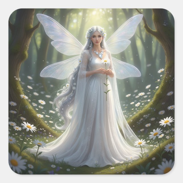 Beautiful April Diamond Fairy Square Sticker (Front)