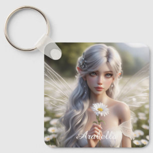 Beautiful April Fairy in Daisies Key Ring