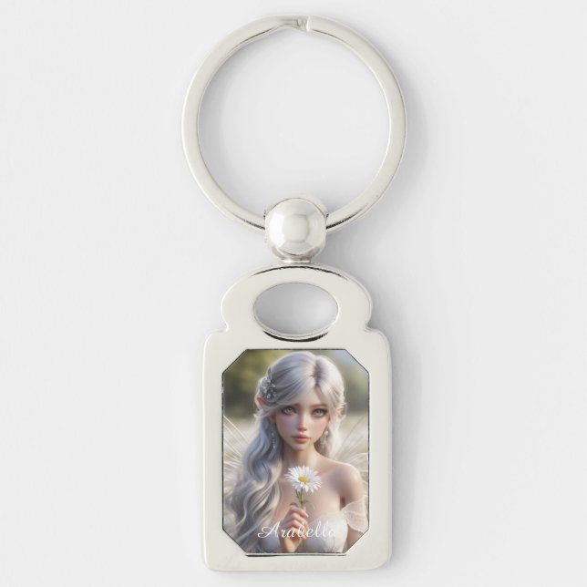Beautiful April Fairy in Daisies Key Ring (Front)