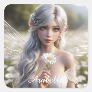 Beautiful April Fairy in Daisies Square Sticker