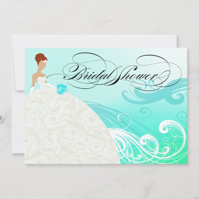 Beautiful Aqua and White Luxe Bridal Shower Invitation (Front)