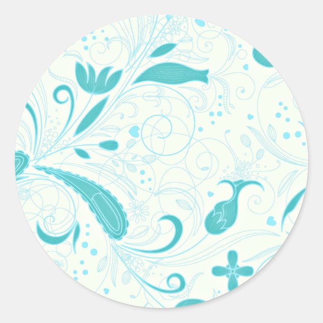 Beautiful aqua blue floral wedding gift classic round sticker (Front)