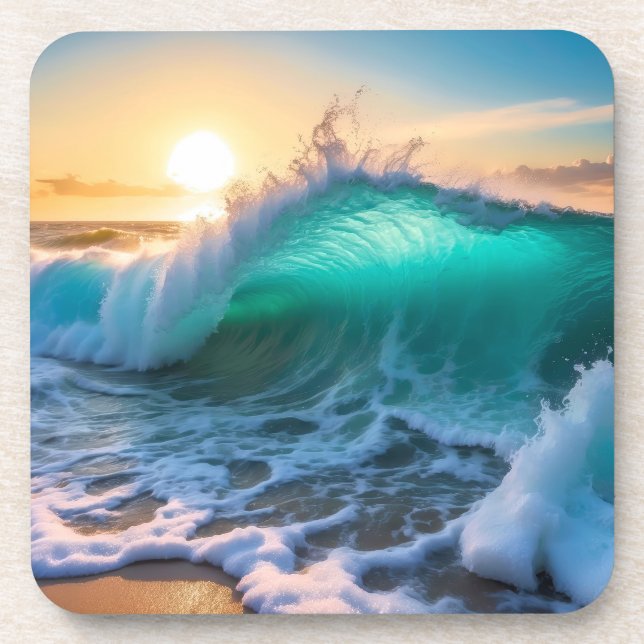 Beautiful Aqua Blue Frozen Ocean Waves Seascape  Coaster (Front)