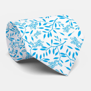 Beautiful Aqua Leaves and Vines on White Tie