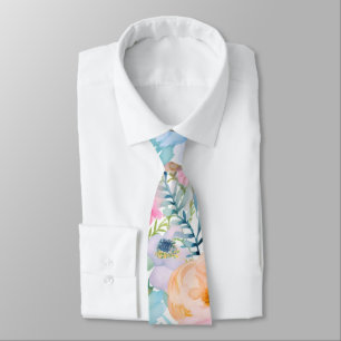 Beautiful Aquamarine Teal Floral Print Tie