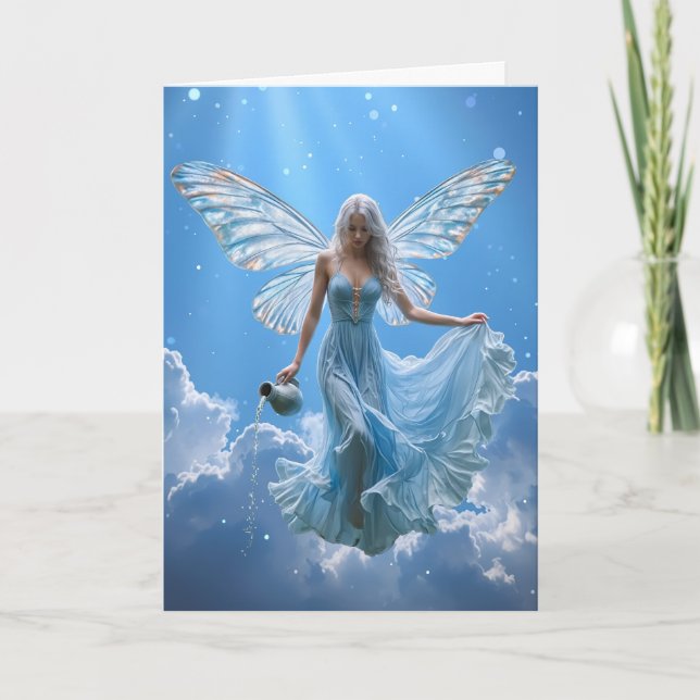 Beautiful Aquarius Fairy in the Clouds Card (Front)
