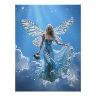 Beautiful Aquarius Fairy in the Clouds Poster