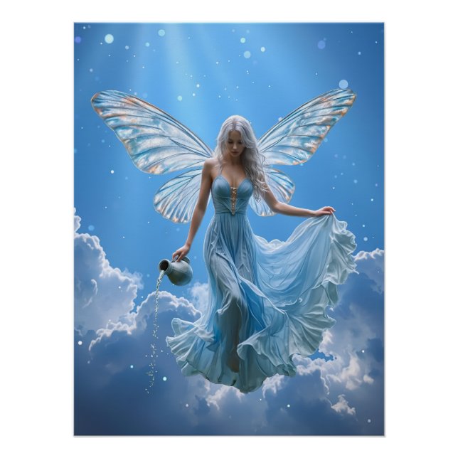 Beautiful Aquarius Fairy in the Clouds Poster (Front)