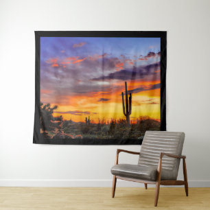 Beautiful Arizona Sunset Saguaro And Cholla Cactus Tapestry