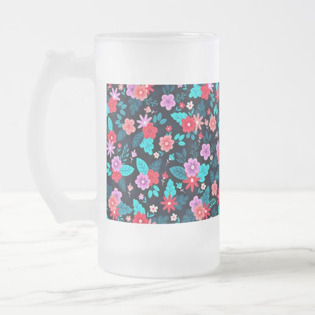 Beautiful Arrangement Ditsy Floral Pattern-56576 Frosted Glass Beer Mug (Left)