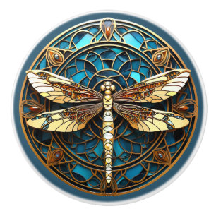Beautiful Art Deco Dragonfly Gems Turquoise Gold   Ceramic Knob