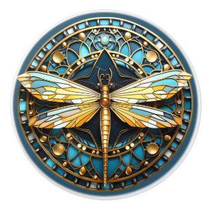 Beautiful,Art Deco Dragonfly Gold Turquoise Ceramic Knob