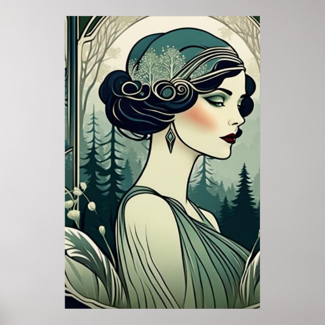 Beautiful Art Deco Girl, Flapper, 1920s IT Girl Poster (Front)