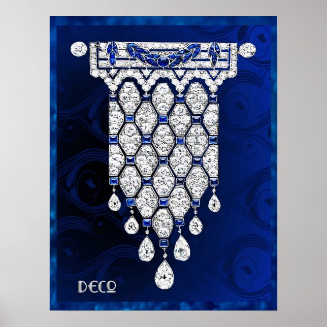 Beautiful Art Deco Jewellery Poster. (Blue) Poster (Front)