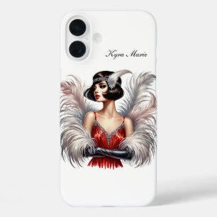 Beautiful Art Deco lady add your name iPhone 16 Plus Case