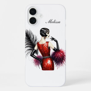 Beautiful Art Deco lady add your name iPhone 16 Plus Case