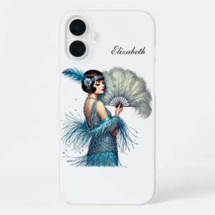 Beautiful Art Deco lady add your name iPhone 16 Plus Case