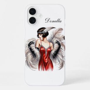 Beautiful Art Deco lady add your name iPhone 16 Plus Case