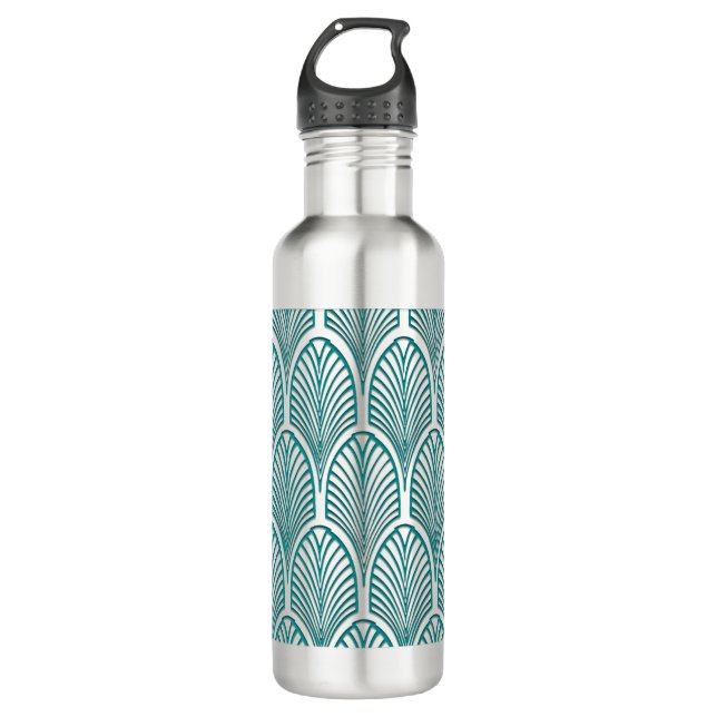 Beautiful,art deco, nouveau,template,teal,white,cu 710 ml water bottle (Front)