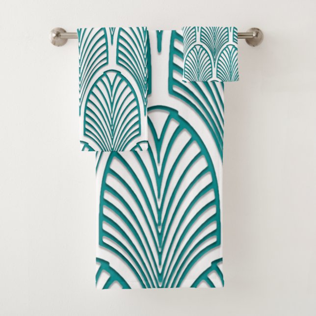 Beautiful,art deco, nouveau,template,teal,white,cu bath towel set (Insitu)
