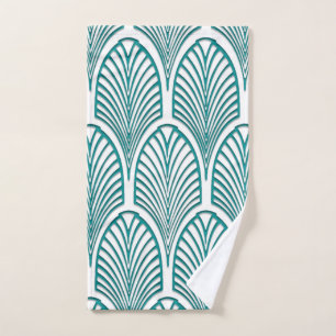 Beautiful,art deco, nouveau,template,teal,white,cu hand towel