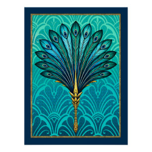 Beautiful Art Deco Peacock Fan Poster. Poster