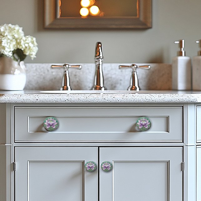 Beautiful Art Deco Pink Water Lily in Pond  Ceramic Knob (Creator Uploaded)