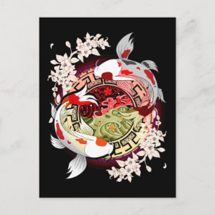 Beautiful Art Japanese Flower Koi Fish Postcard