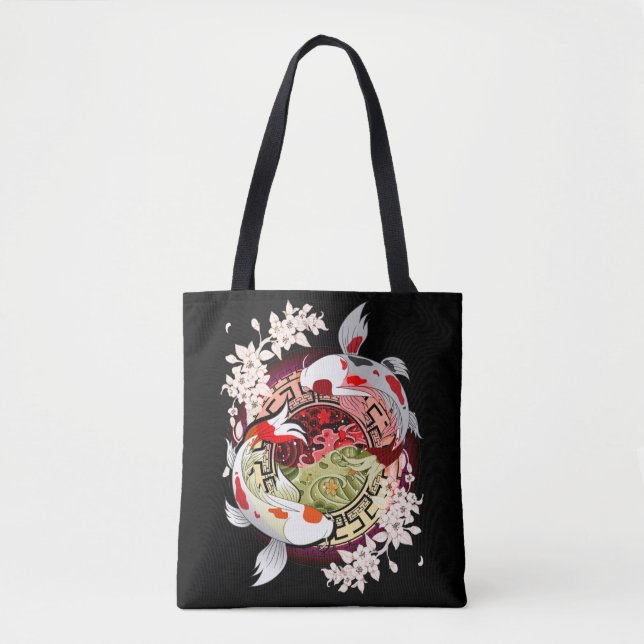 Beautiful Art Japanese Flower Koi Fish Tote Bag (Front)