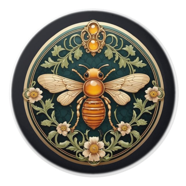 Beautiful Art Nouveau Bee Ceramic Knob (Front)