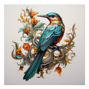 Beautiful Art Nouveau Bird Poster