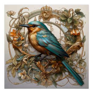 Beautiful Art Nouveau Bird Poster