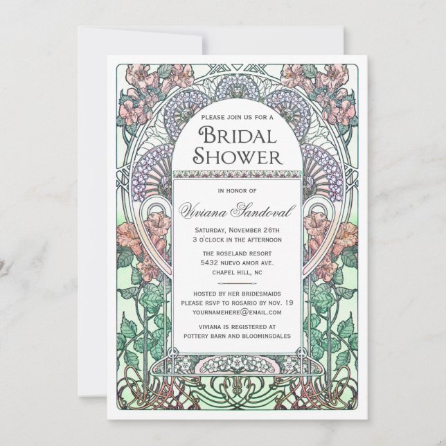 Beautiful Art Nouveau Bridal Shower Invitations (Front)