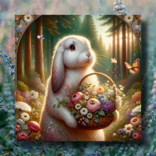Beautiful Art Nouveau Bunny Flower Basket Easter Holiday Card