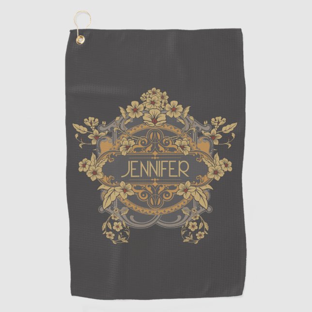 Beautiful Art Nouveau design with flowers  Golf Towel (Front)