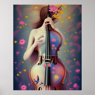 Beautiful Art Nouveau flowers music Poster