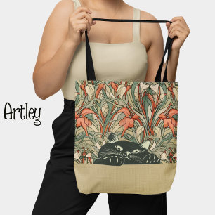 Beautiful Art Nouveau Funny Cat Vintage Colors Tote Bag