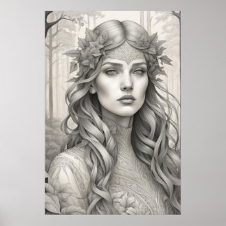 Beautiful Art Nouveau girl Spirit of the Woods Poster
