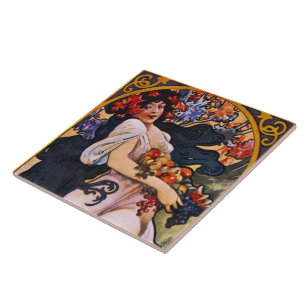 Beautiful Art Nouveau Lady ceramic tile 