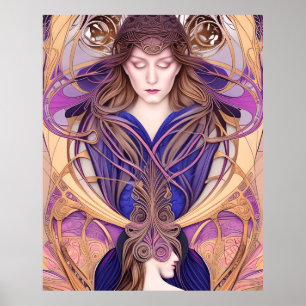 Beautiful Art Nouveau style  Blue purple Poster