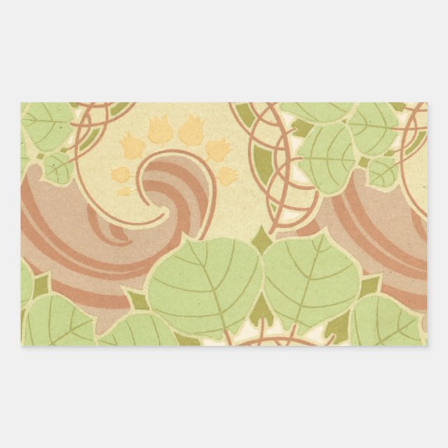 beautiful art nouveau swirly leaves pattern art rectangular sticker (Front)