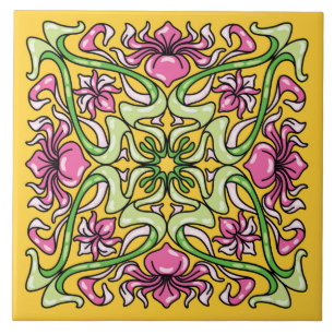 Beautiful Art Nouveau tile with Iris flowers