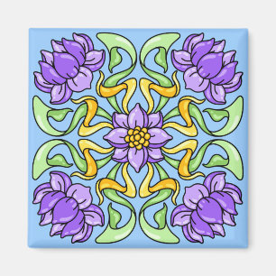 Beautiful Art Nouveau tile with purple flowers Magnet