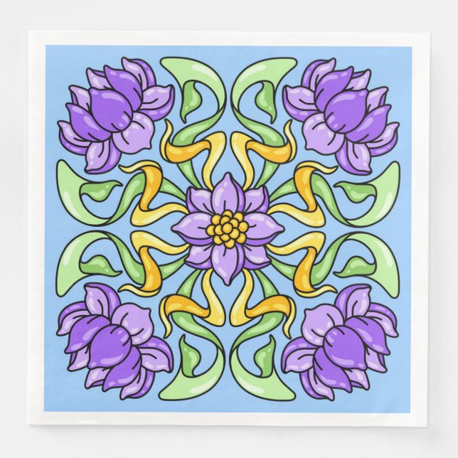 Beautiful Art Nouveau tile with purple flowers Napkin (Front)