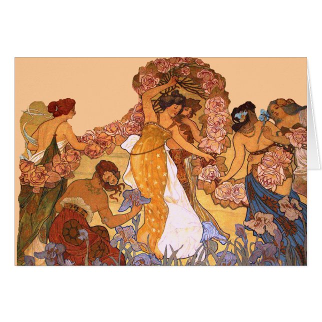 Beautiful Art Nouveau Women with Irises and Roses (Front Horizontal)